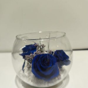 3 Roses Eternes Blau en Bol de Vidre